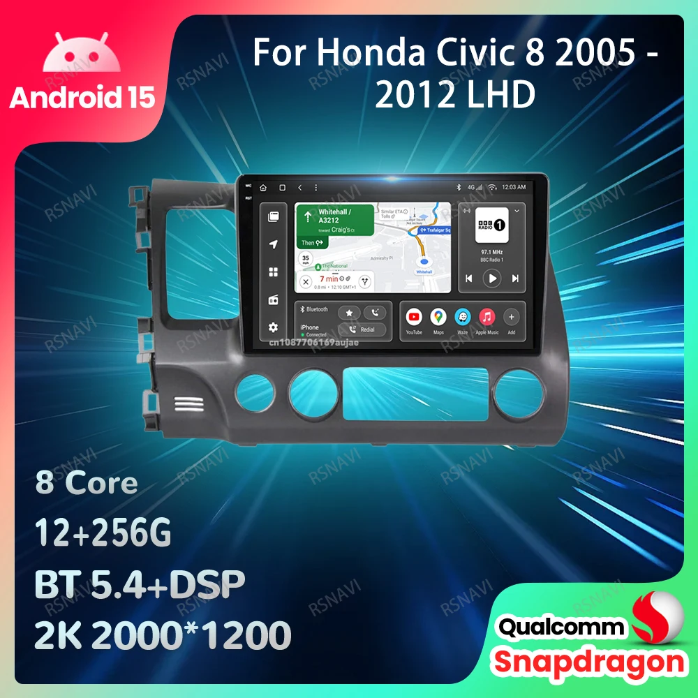 

Автомобильный радиоприемник Android 15 для Honda Civic 8 2005-2012 LHD 4G LTE авторадио DSP GPS беспроводной Carplay авто мультимедиа DVD стерео BT