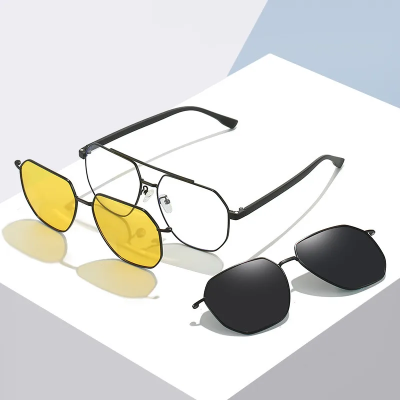 Magnet Eyeglasses Vintage Full Rim Optical Frame With Sunglasses and Night Driving Clip Wide Big Face Use 60mm Double Bridge