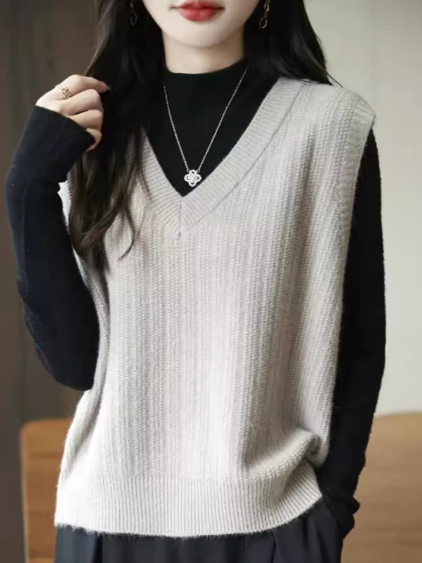 

Женский вязаный жилет с V-образным вырезом, стильный топ для многослойных образов, мягкий, из тонкой пряжи, для повседневной носки