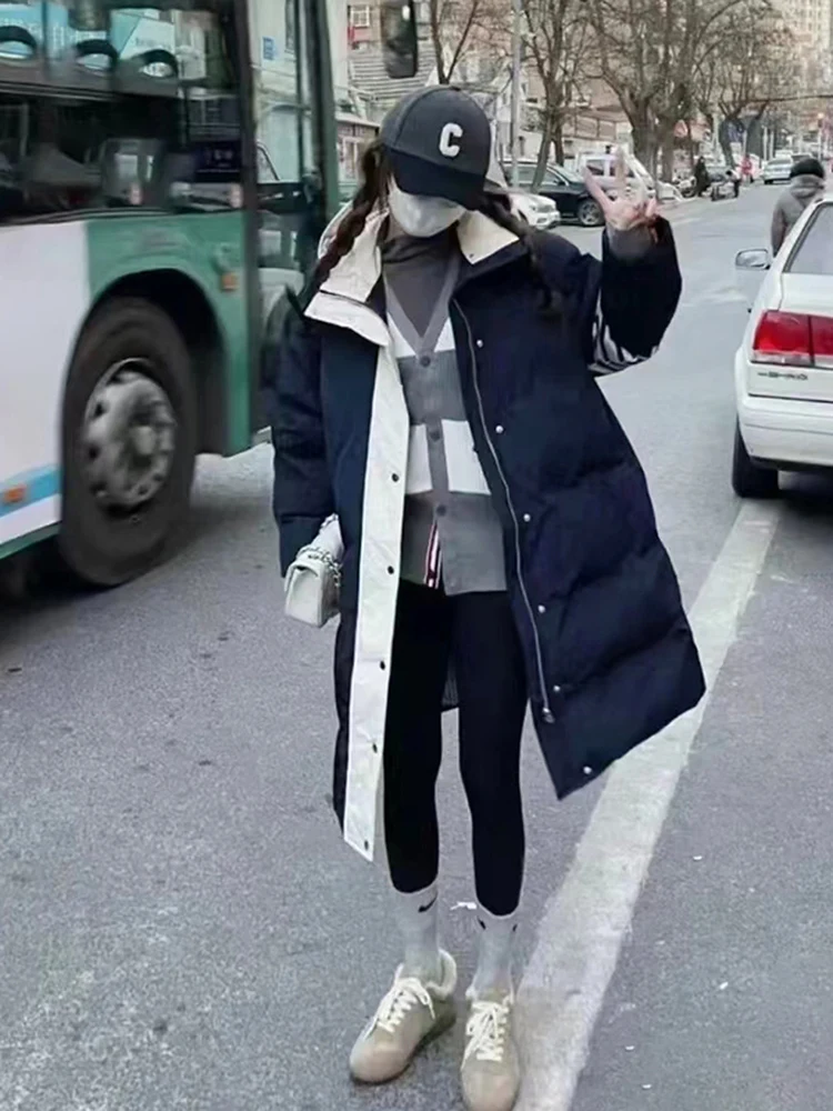 

Пуховик с капюшоном для пары Thiened Jaet Quatrefoil Тепло Осень Зима Faion Commute Sle 90% пухового заполнения Белый воротник на молнии