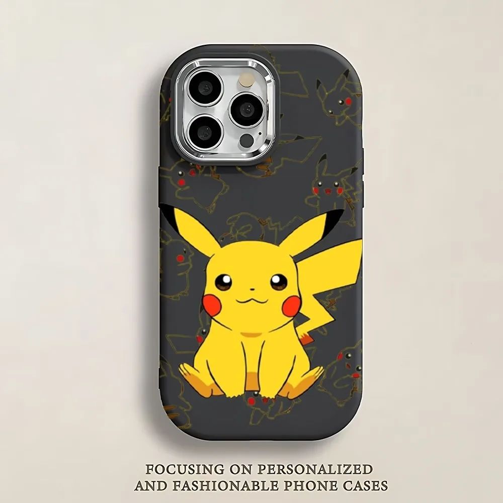 Cute P-Pokemon Anime Phone Case For IPhone 12 13 14 15 16 Pro Promax Soft Silicone Large Hole Premium Solid Color Suitable