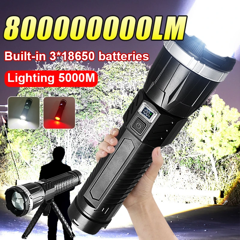 800000000LM Super Powerful Flashlights Rechargeable LED Flashlight Camping Lantern COB Light Built-in Battery For Fishing Patrol