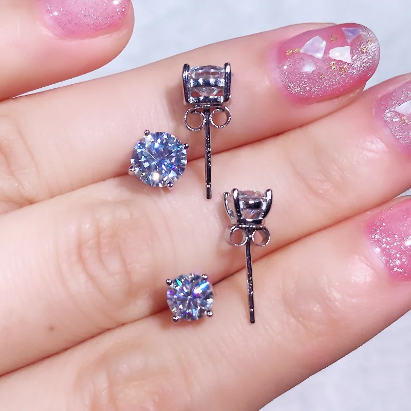 Big Sale Real Moissanite Earrings Gemstone Diamond Studs Earrings 1-2 Carat Blue Green Pink Red S925 Silver For Women Party