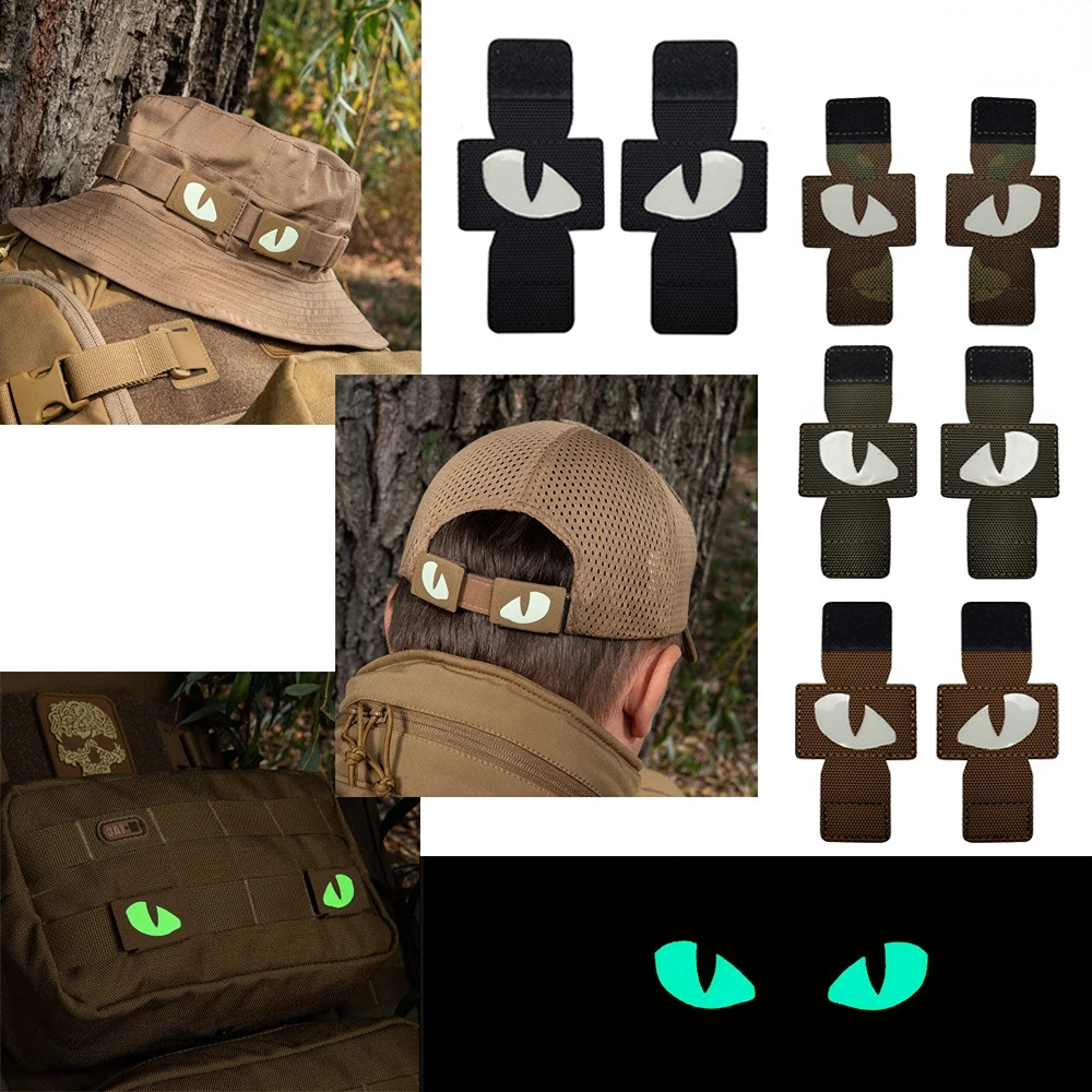 Cat\'s Eye Reflective Glow-in-the-Dark Identification Badge Magic Patch Buckle Backpack Hat Outdoor MOLLE Pendant Hook and Ring