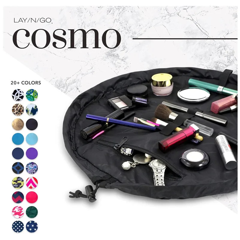 배럴 드로스트링 메이크업 가방 대형 화장품 가방 여행 세면도구 주최자 여성용 메이크업 가방 소녀 블랙