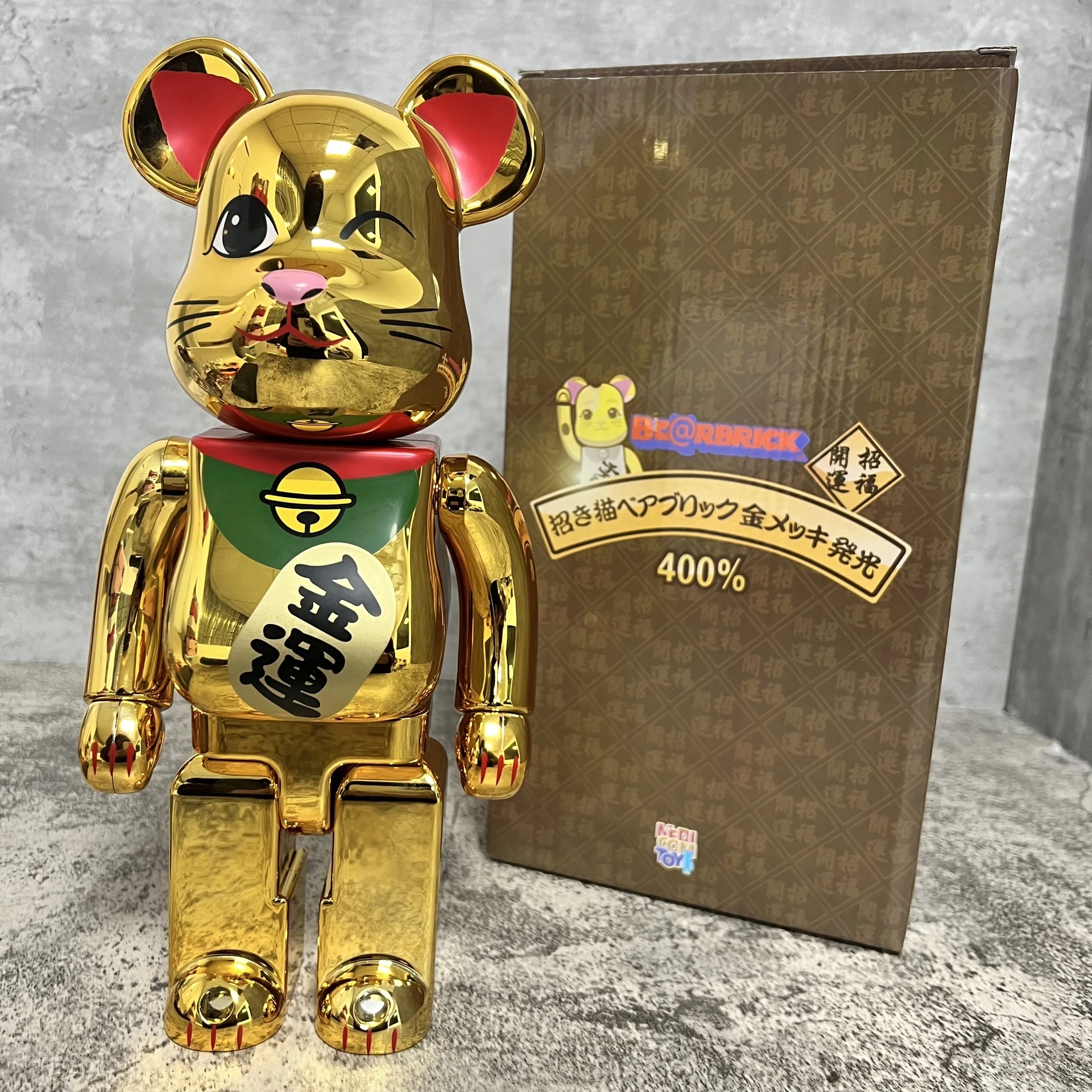 Bearbrick 400% Winking Golden Fortune Cat Gold Silver Pink Hand-made Ornaments Building Block Bear Decoration Gift