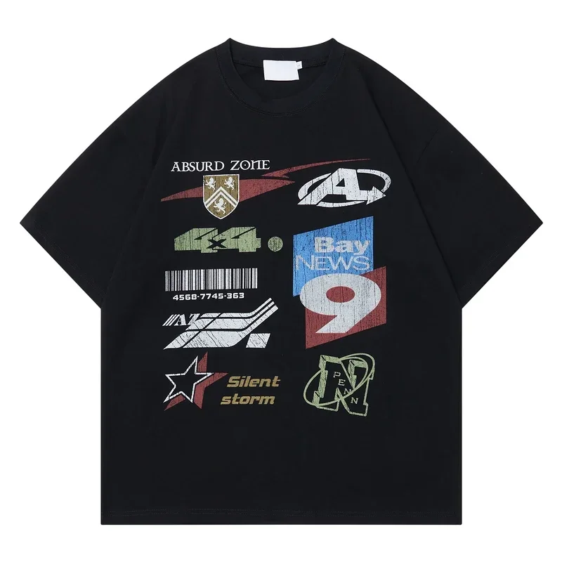 

Американский чистый хлопок с короткими рукавами из чистого хлопка с принтом для мужчин из чистого хлопка с короткими рукавами, крутая пара, модный бренд для мужчин и женщин