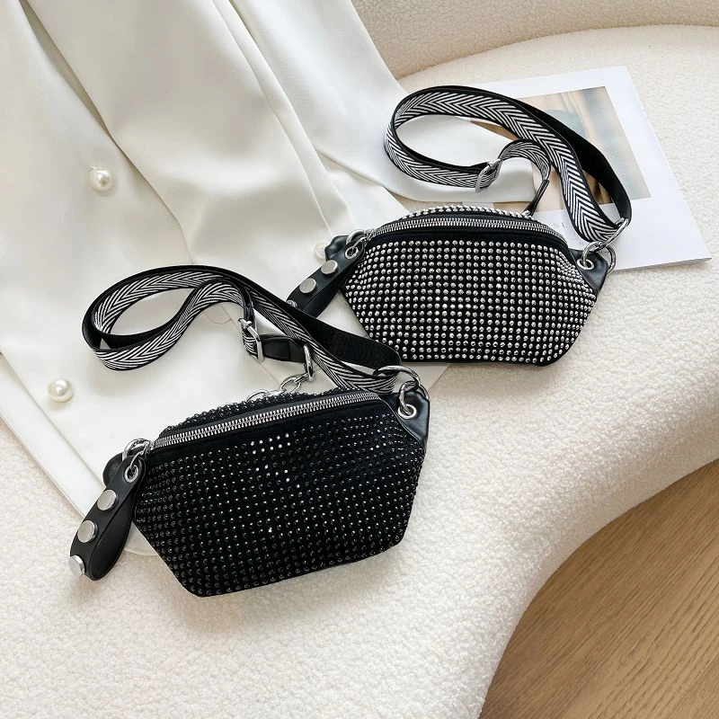 retro Bright drill Crossbody Chest Bag Summer Ladies Waist Bag Phone Pack Fashion Chain small Shoulder Bag purse Female Belt Bag