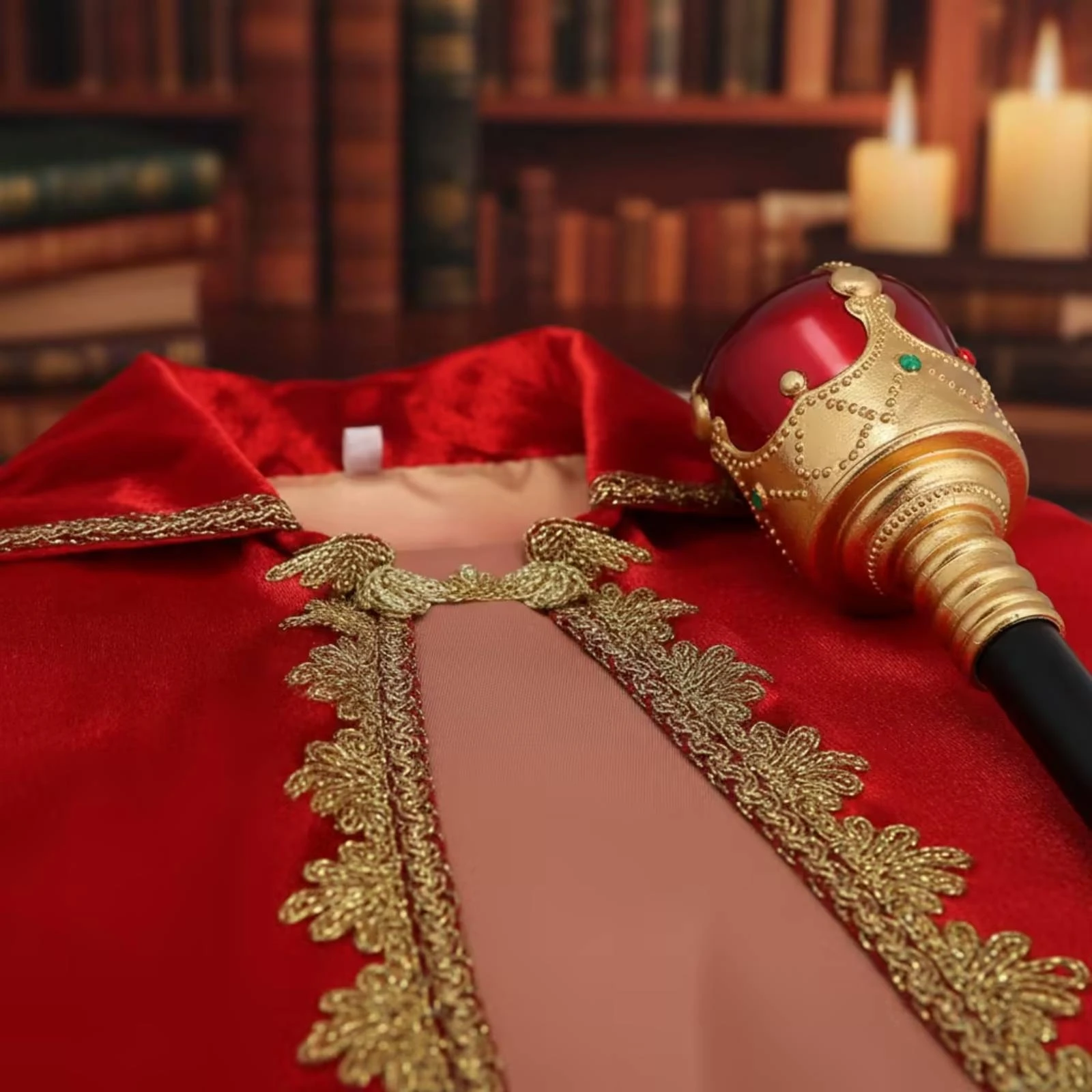Costume Cloak with Rod Red King Cloak with Crown and Scepter King Robe with Scepter Luxurious Apparel Soft for Cosplayers
