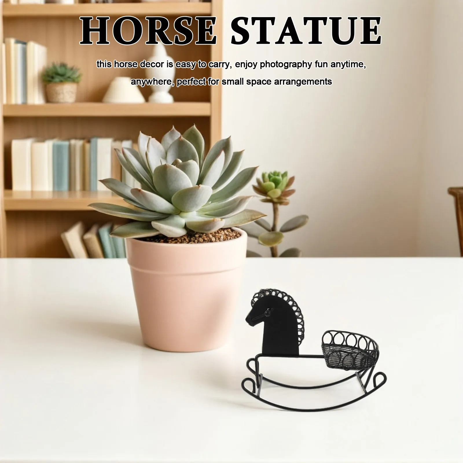 2Pcs Metal Rocking Horse Decor Whimsical Miniature Horse for Dollhouse Interiors Desktop Display Mini Landscape Prop Educational