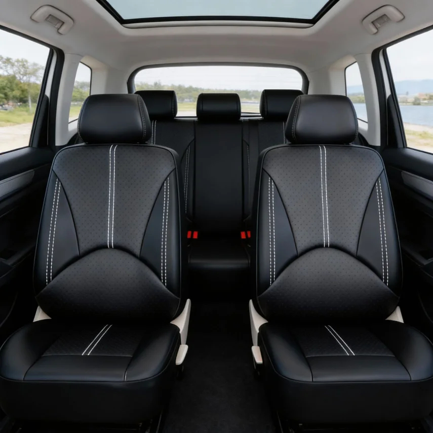 

Universal Car Seat Cover With Full Protection, Pu Quilted Leather, Suitable For All Seasons, With Quilted Decorative Design
