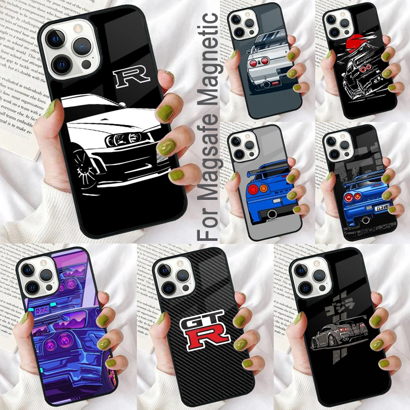 

GTR Sport Car JDM Magnetic Soft Phone Case for iPhone 16 Promax 15 Pro 13 14 Plus 11 12 Mini MagSafe Coque
