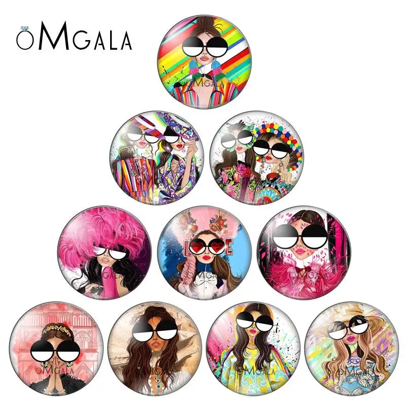 Fashion Punk Art Girls illustrations 10pcs 12mm/18mm/20mm/25mm Round photo glass cabochon demo flat back Making findings