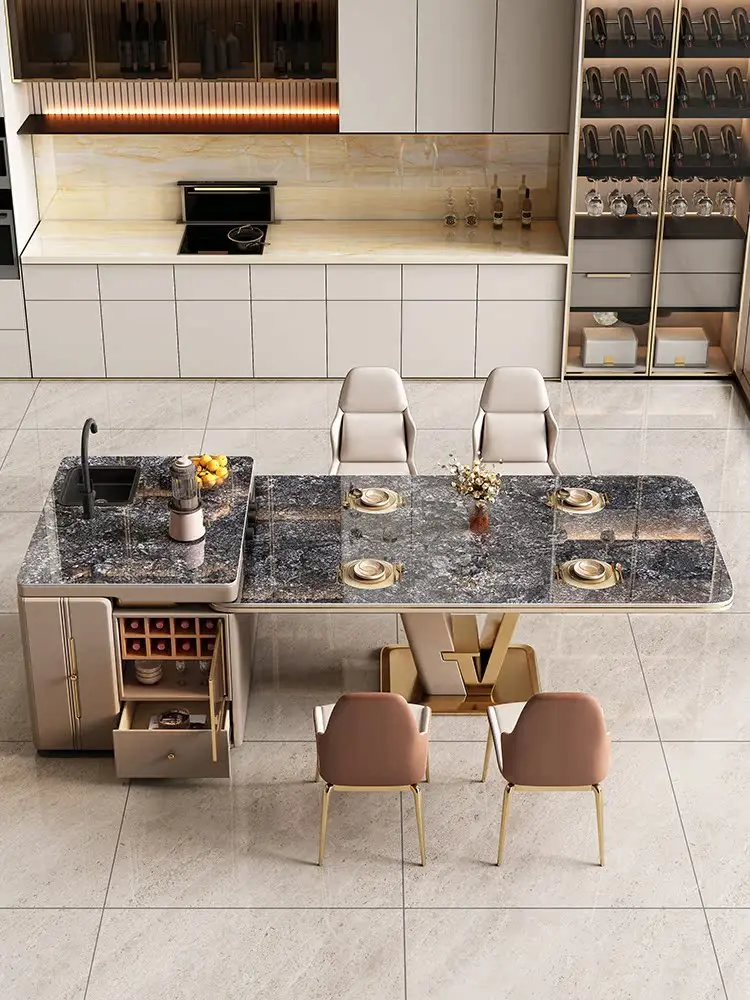 

Slate split island dining table household small apartment multi-functional with induction cooker microwave oven kitchen island