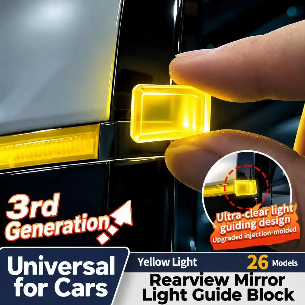 2Pcs Yellow Blue Light Guide Block Car Rearview Mirror Turn Signal Light Smart Driving Assistant Exterior Decor Sticker