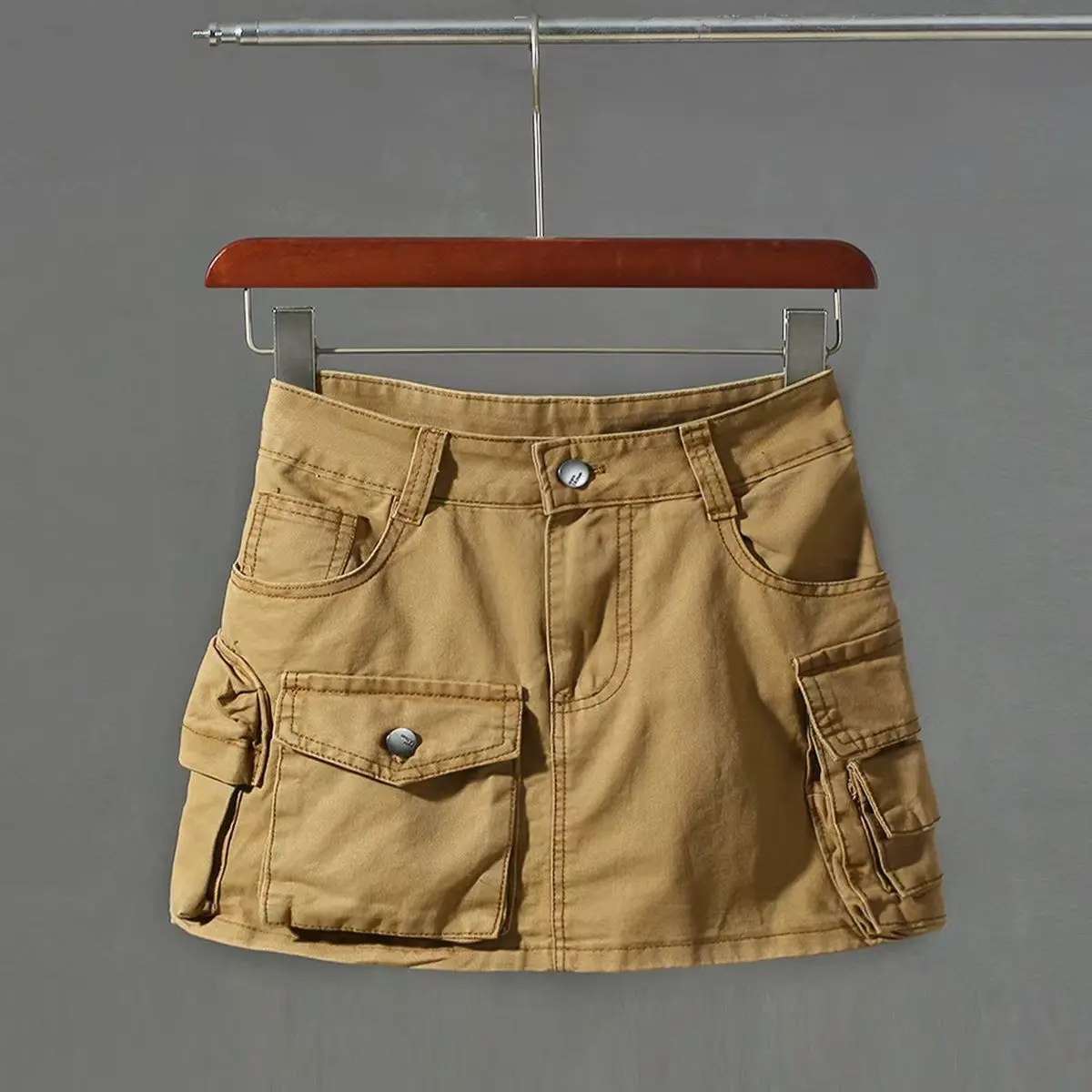 

Yellow Multi-pocket Cargo Casual Skirt Summer New Cotton Anti-light Y2k Skirt