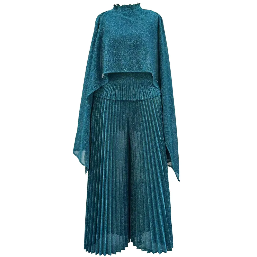 미야케 폴드 2025 신상 가을/겨울 쉬폰 프레스드 폴드 투피스 세트 여성 패션 와이드 레그 백폴드 팬츠 경량