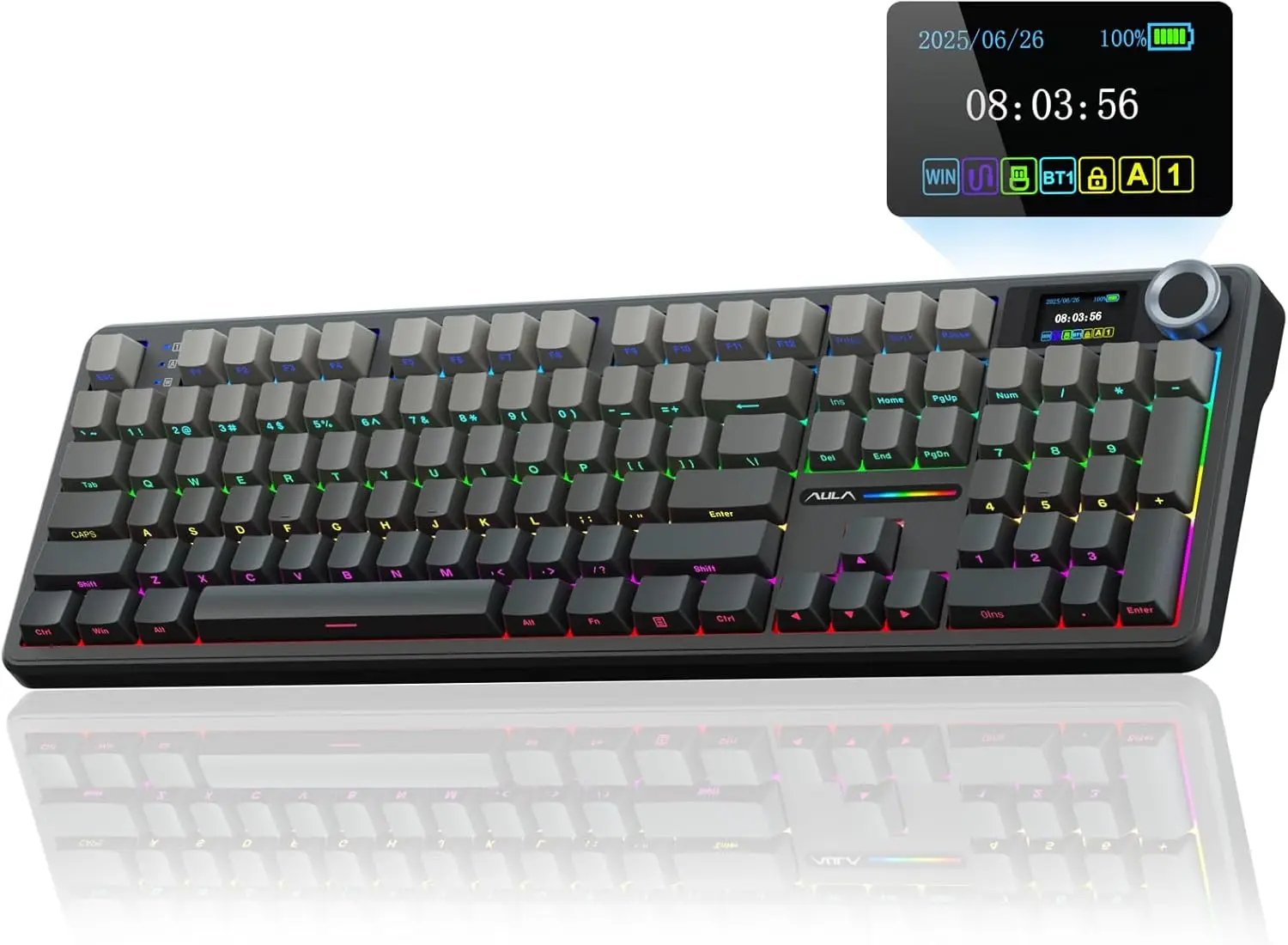 

Wireless Mechanical Gaming Keyboard with Screen, Knob & RGB Backlit - 8000mAh Battery, Hot Swappable Switches, PBT Keycaps