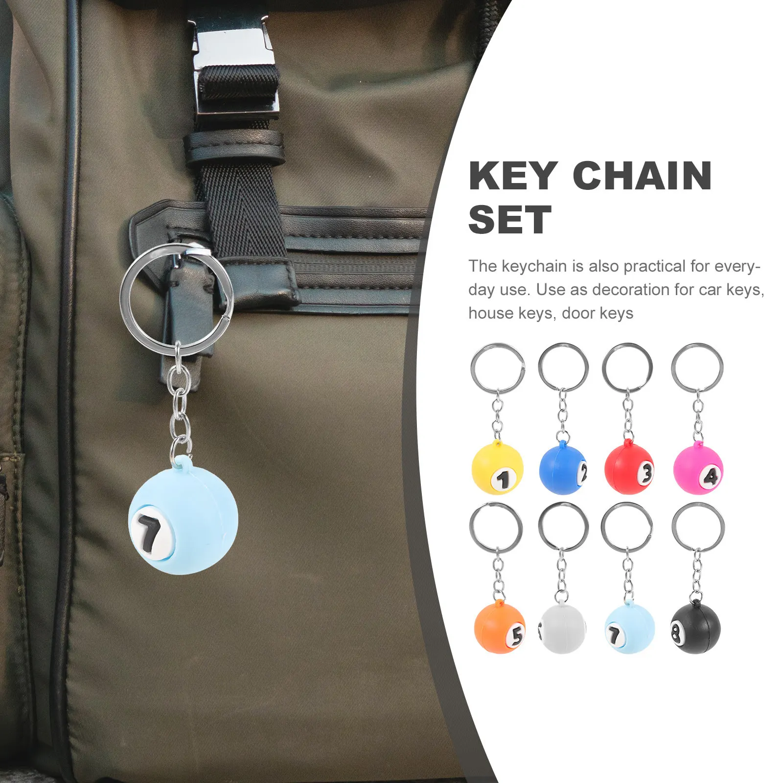 8Pcs Adorable Pool Ball Keychains Delicate Billiards Ball Pendants Lightweight Sturdy Keychain Bulk Set for Key Decors Gifts