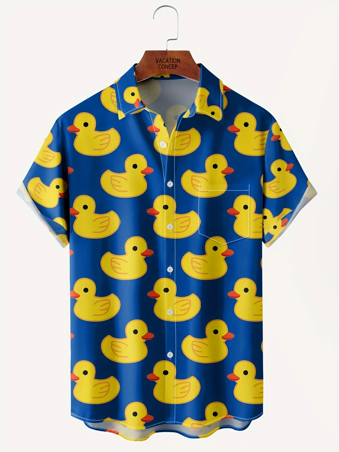 

Men's Hawaiian Vacation Casual Shirt, Large Size Men's Yellow Duck Print Lapel Summer Vacation/Casual Wear