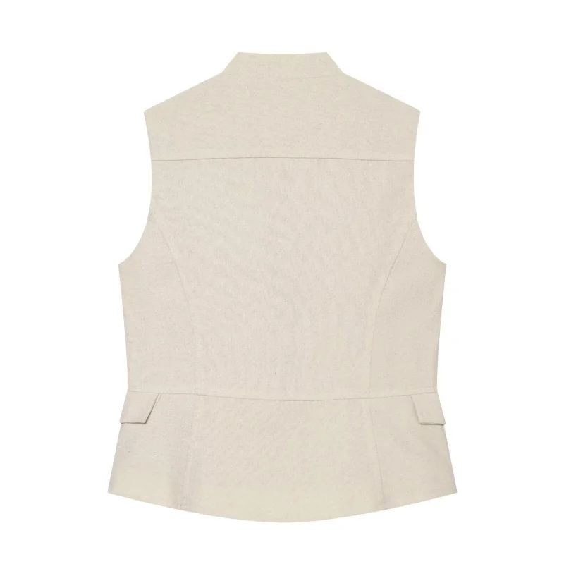 2026 Summer Women Military Style Sleeveless Tailored Waistcoat With Gold Buttons Elegant Slim Fit Office Lady Vest Top