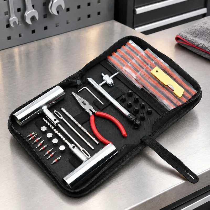 Auto and Bike Tire Repair Set with 24/46/62 Parts, Includes Plug Tools and Stud Insert Accessories for Full Puncture Fix