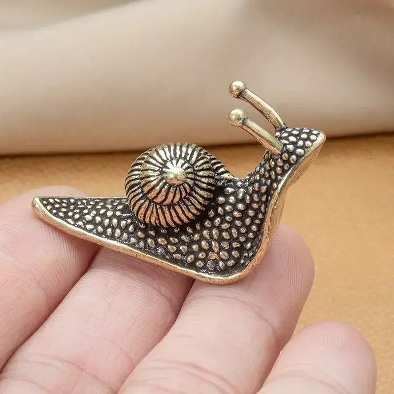 Vintage Retro Pure Copper Snail Animal Statue, Antique Brass Mini Snail Figurine, Tea Pet Craft Ornament