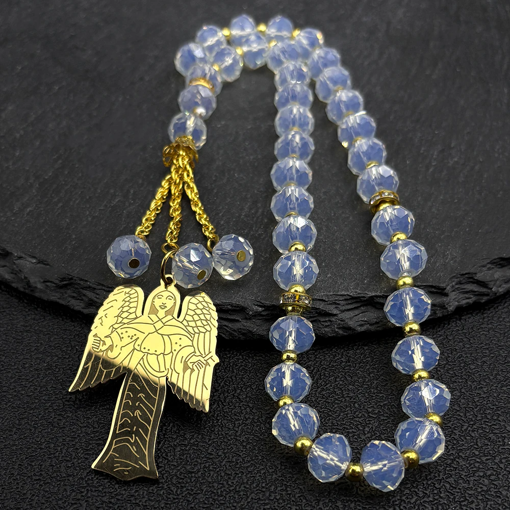 

Virgin Mary Angel Wing Stainless Steel Car Pendant For Women Men Glass Beads Chain Guadalupe Amulet Fashion Jewelry Gifts