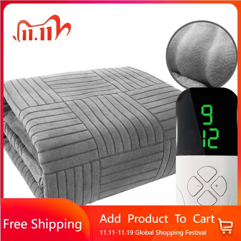 

Электрическое одеяло с регулируемым таймером 1–12 часов, 9 дополнительными уровнями, электрическим одеялом с подогревом и дистанционным видением (серый 150*80c)