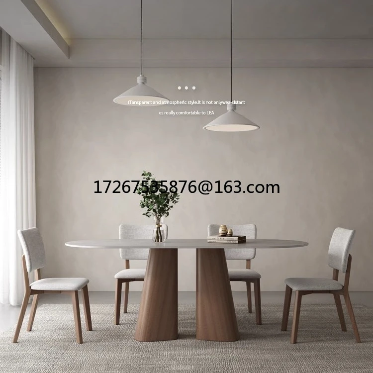 

Rockslab dining table and chair combination simple household small apartment retro style rectangular ash solid wood dining table