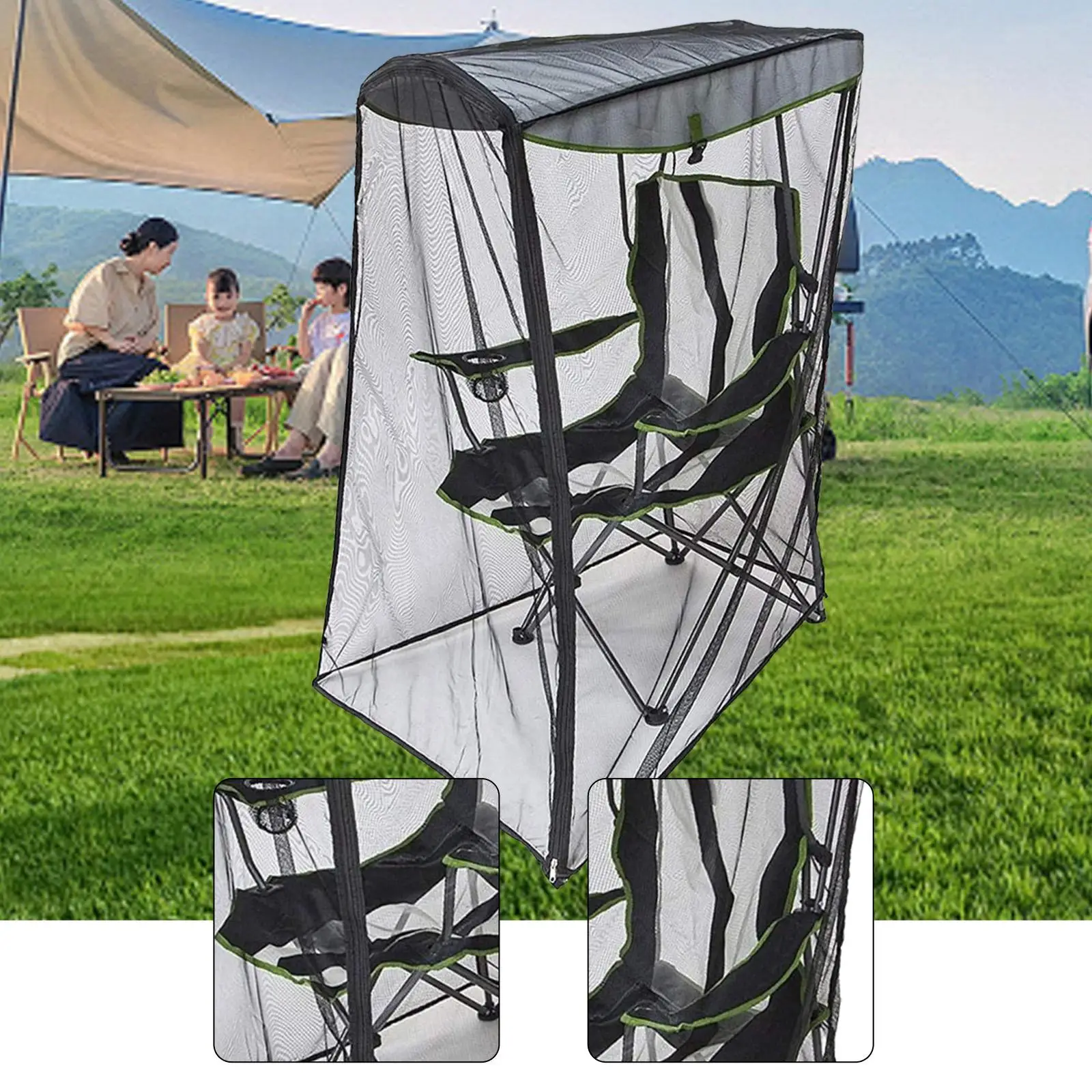 

Patio Netting Black Versatile Zipper Opening Folding Camping Chair Mesh Tent Outdoor Screen for Lawn Travel Garden Picnic Beach