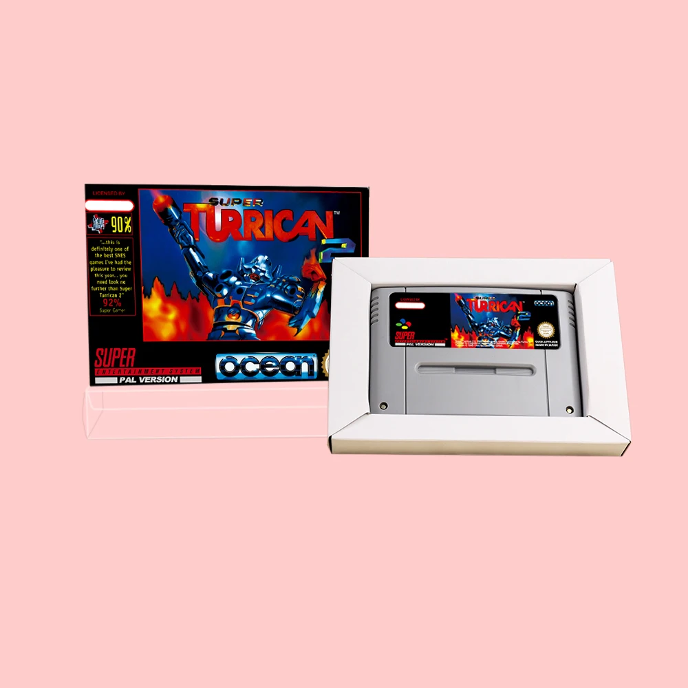 خرطوشة ألعاب الحركة SNES SFC Super Turrican 1 2 مع صندوق 16 بت NTSC USA JAP PAL EUR وحدات تحكم ألعاب الفيديو #3
