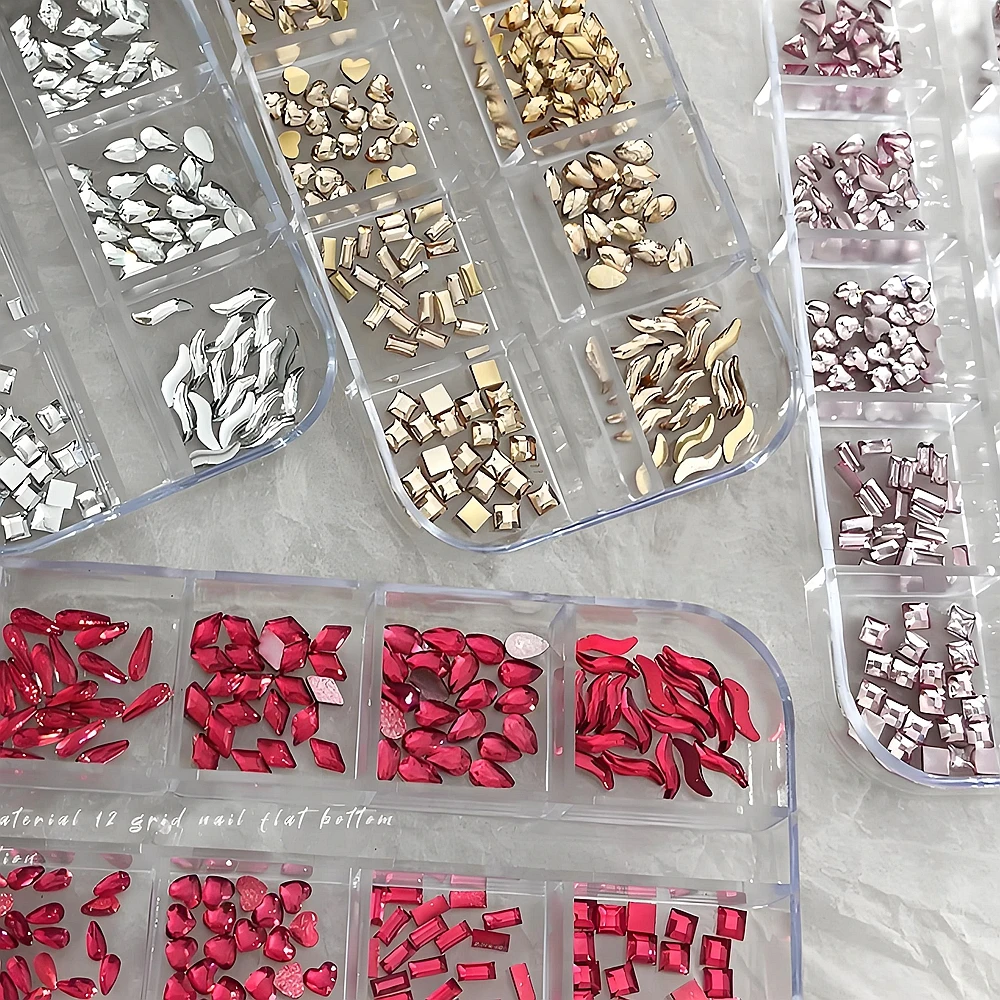 12 グリッド/ボックスフラットバック樹脂ミニ 3D ネイルアート装飾ラインストーンジュエリーパーツアクセサリー爪マニキュア用品材料