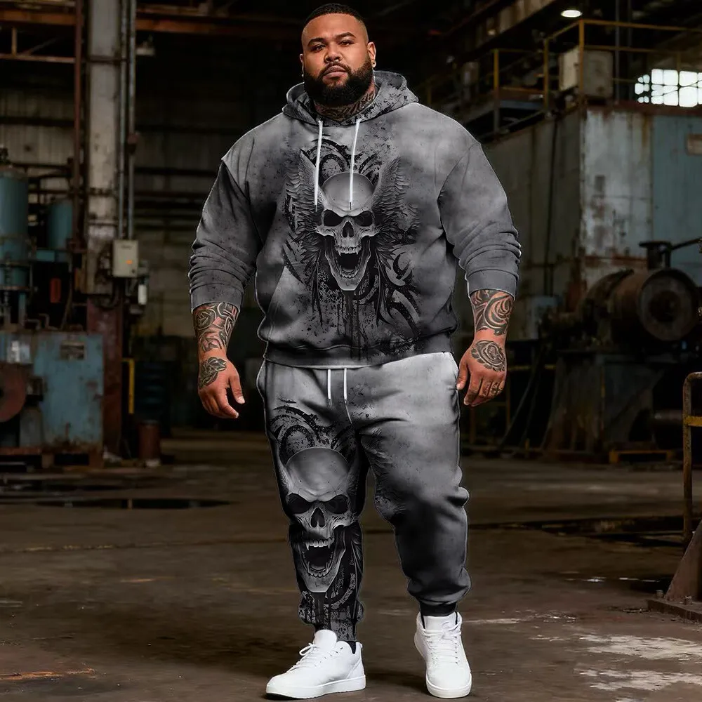 

Мужская толстовка больших размеров S-9xl с элементами черепа — мягкая и удобная повседневная одежда из двух предметов,