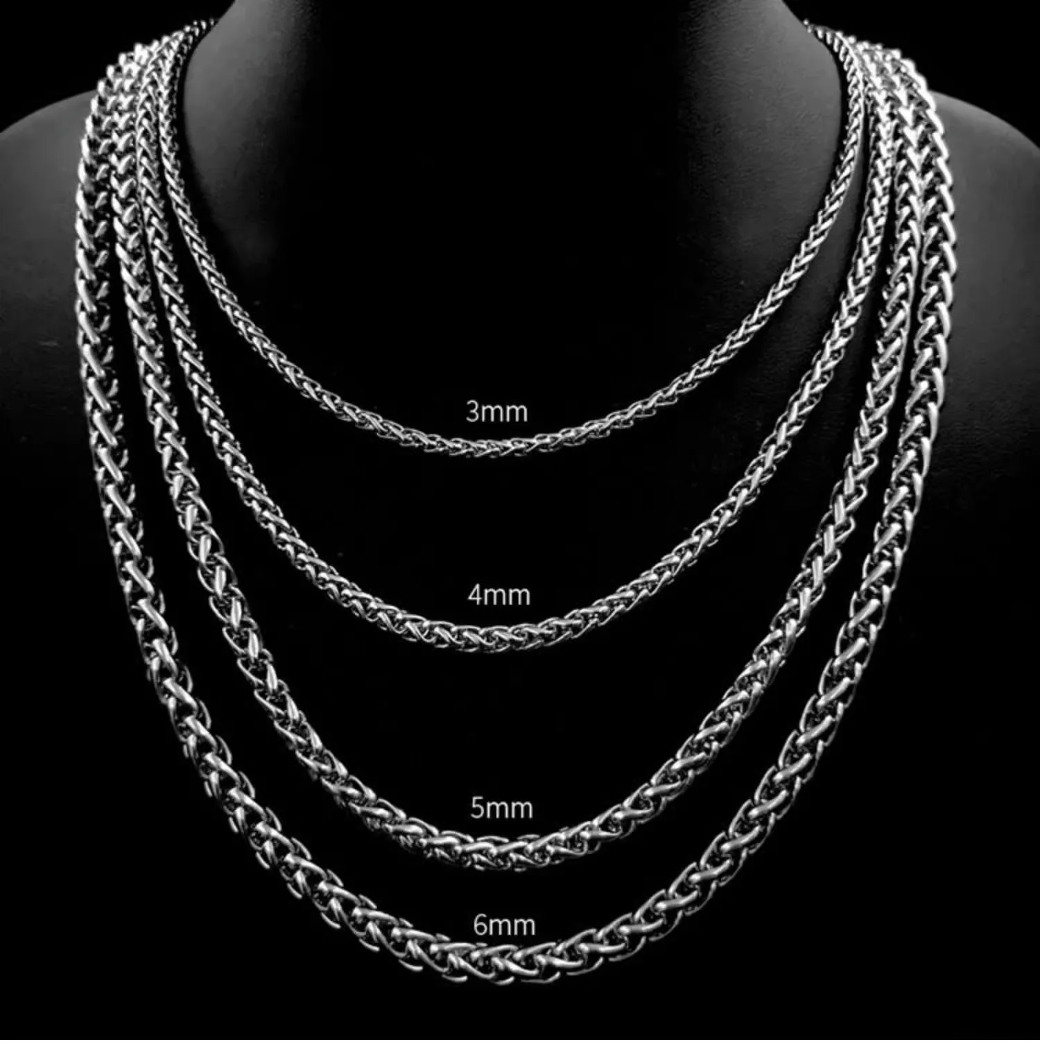 HNSP 3MM-8MM Thick STAINLESS STEEL TWIST CHAINS NECKLACE FOR MEN Women Jewelry Long Chain Pendant Accessories