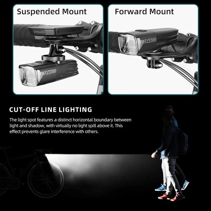 CYCLAMI X7 Reality 1000 Lumens Bike Light Cut-off Line Beam Bicycle Smart Headlight Replaceable Battery Rechargeable Front Light