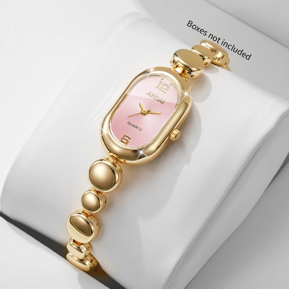 Elegant Pink Oval Dial Women Quartz Watch Gold Beads Bracelet Strap Ladies Dress Wristwatches Relogio Feminino (Without Box)