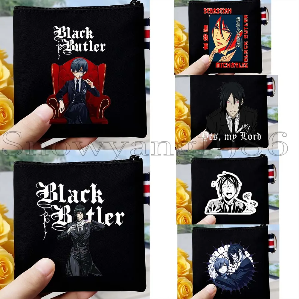 6pcs Sebastian Michaelis Japanese Black Butler Simply One Hell Of A Butler Coin Purse Square Key Storage Card Bag Wallet Pouch