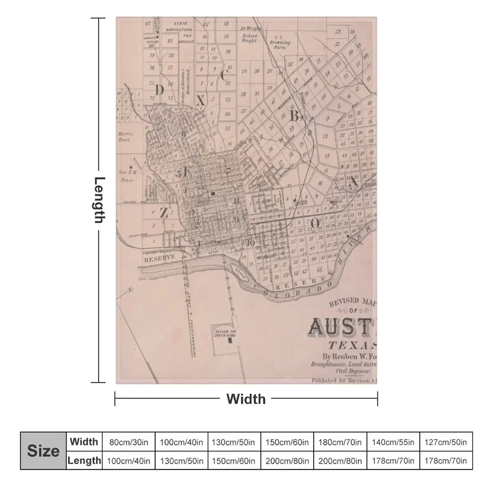 Old Austin TX Map (1885) Vintage Texas Capital City Atlas Throw Blanket Shaggy Nap Sleeping Bag Blankets