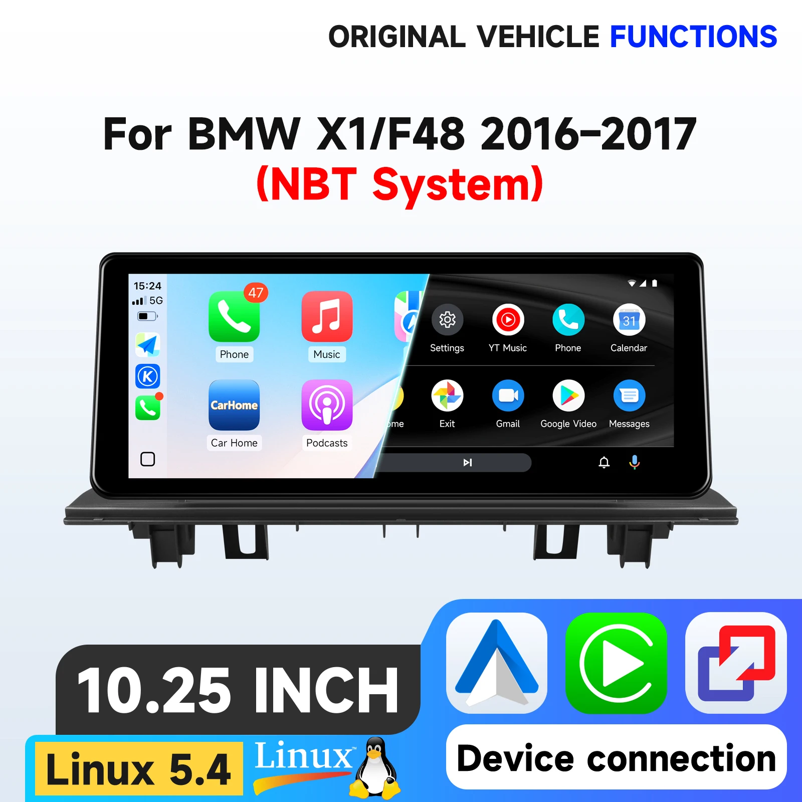 1920*720 Linux 5.4 autoradio voor BMW X1 E84 F48 / X2 F39 2009 - 2022 CIC NBT EVO multimedia videospeler T113-i Dual-core USB BT Mirror Link ondersteuning Carplay voor Apple Android Auto