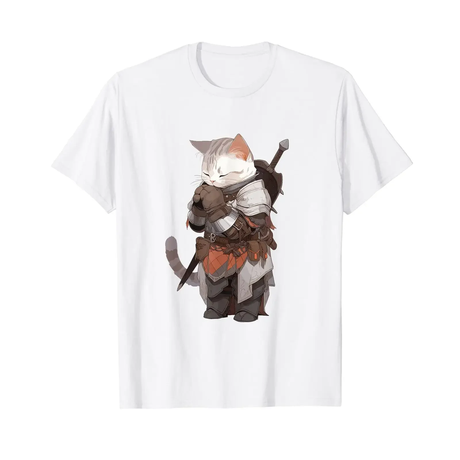 Praying Cat Cleric T Shirt White vintage Washed homme fashion streetwear Stretched Comfortable designer clothes Stylish