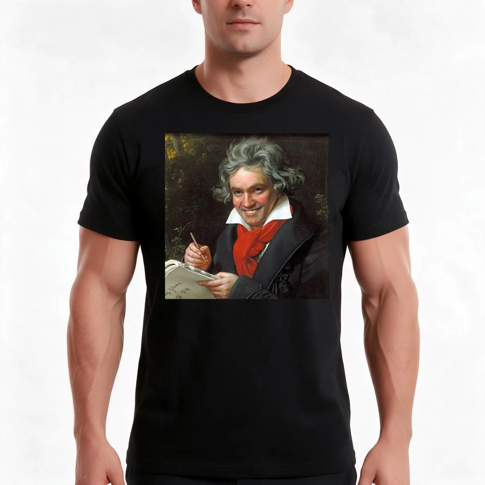 Smiling Ludwig Van Beethoven art famous music composer meme T-Shirt, Summer Casual Cotton Tee, Oversized Streetwear Tops
