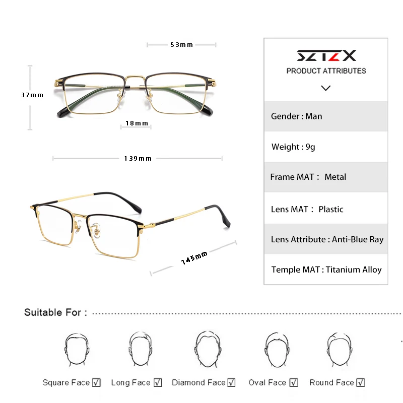 SZTZX Ultralight Men Business Glasses Reading Glasses Photochromic Anti Blue Ray Myopia Glasses Prescription Optical Eyeglasses