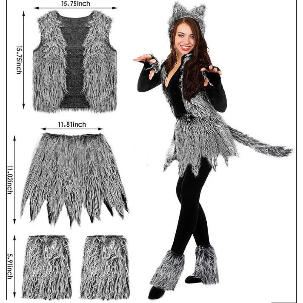 Halloween Werewolf Accessories Wolf Costume Animal Ear and Tail Costume for Halloween Cosplay Party Dress Up Set