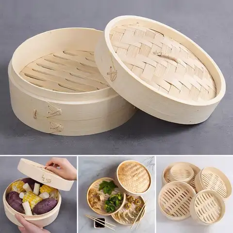 뚜껑이 달린 대나무 스티머 바구니, 만두 스티머 바구니, 중국 요리 대나무 스티머, Bao Buns 증기 바구니
