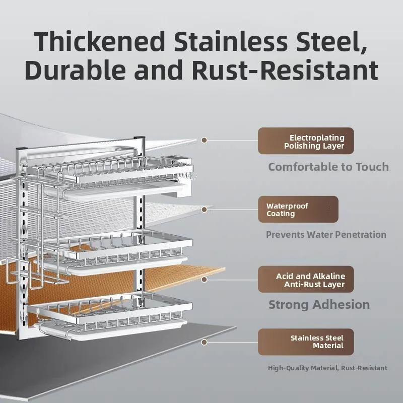 

Stainl Steel Wall-Mounted Kitchen Bowl Ra No-Drilling Plate Di Draining elf Multi-Functional Storage Organizer