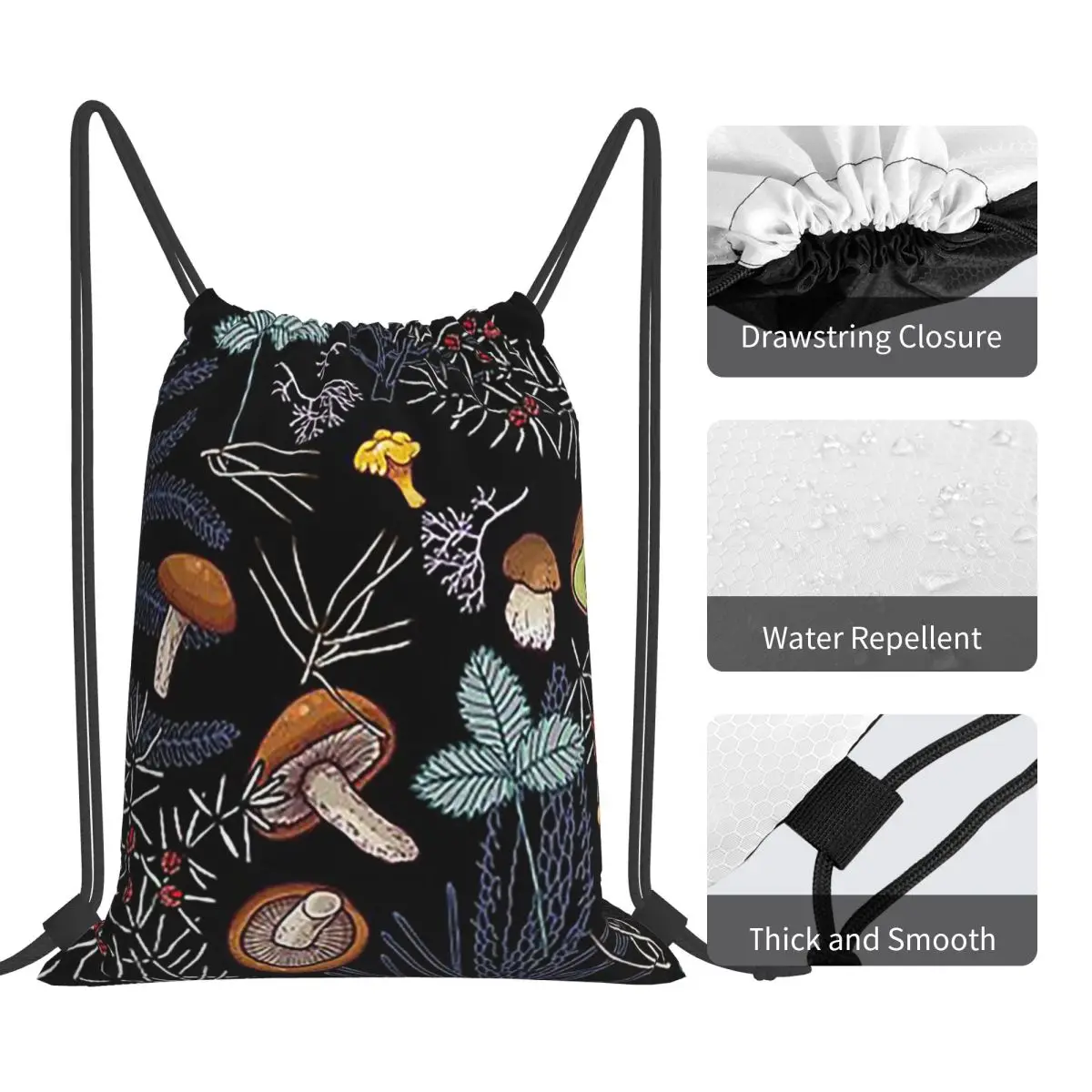 حقائب ظهر على شكل فطر الغابة البرية الداكنة متعددة الوظائف، حقائب برباط محمولة، حقيبة تخزين، حقائب كتب للسفر والمدرسة