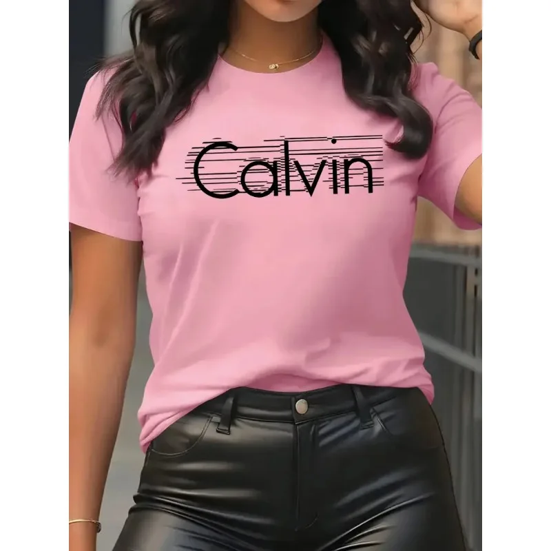 Calvin-Camiseta de algodón de manga corta para mujer, camiseta de marca cómoda de alta calidad, ropa de calle de verano Y2k