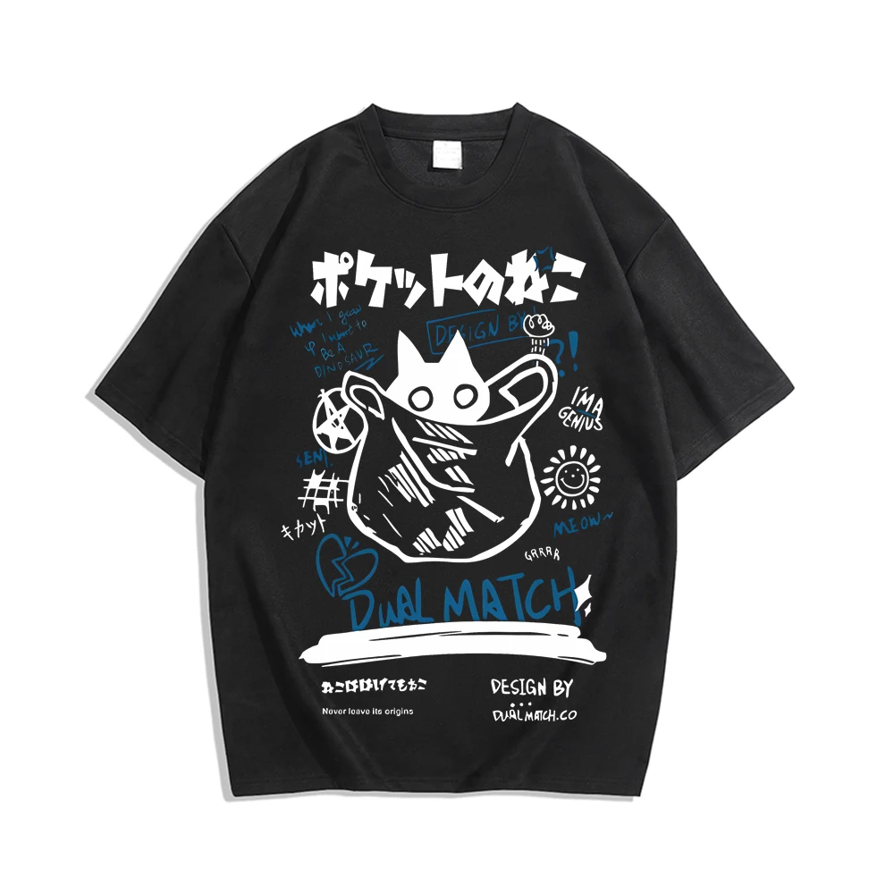 

Men Women Cartoon T-Shirts Summer Harajuku Kawaii Cat Printed Short Sleeve Tees Couple Streetwear Loose Clothes Y2K Tops