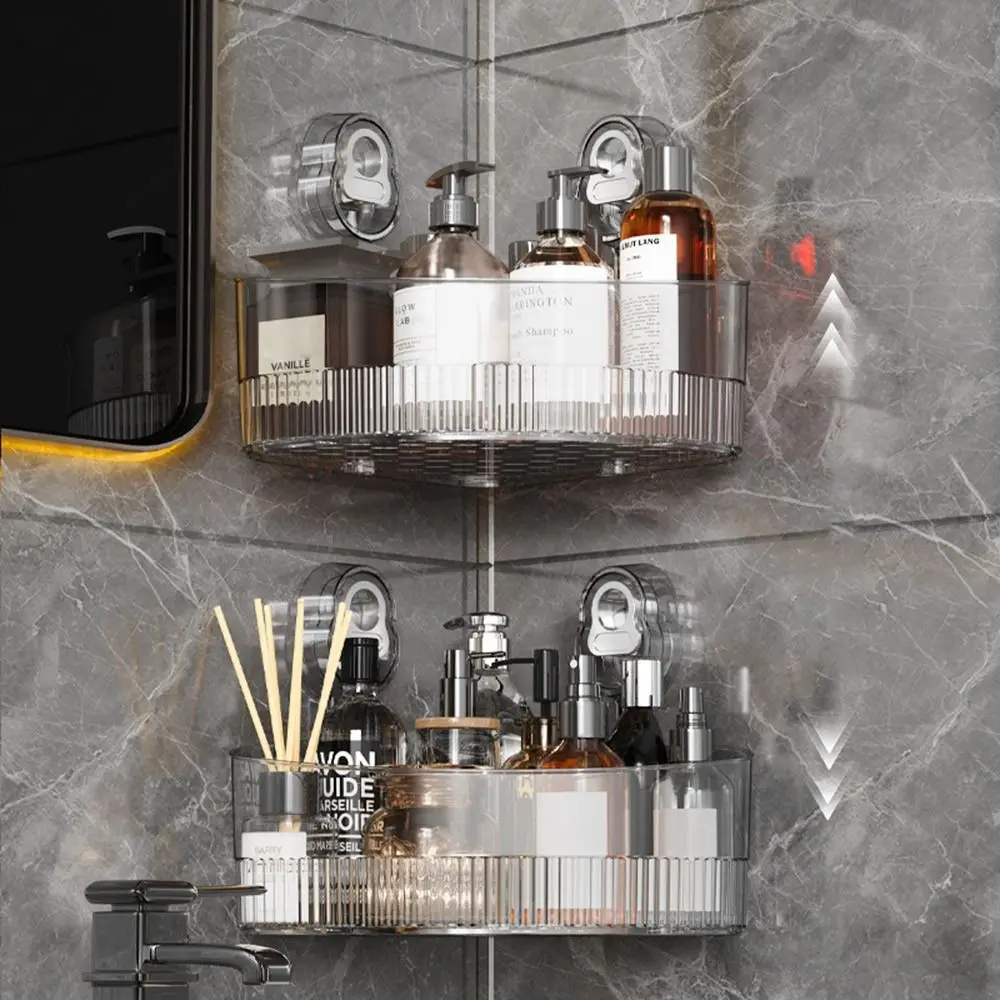 

No Drill Corner Shower Rack Triangular with Towel Bar Hook Suction Cup Bathroom Shelf Wall Mounted Shampoo Bottle Rack
